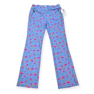 NWT Tzu Tzu Lexi Pants Women's Large Blue Cosmo Print Stretch Zip Pockets USA
